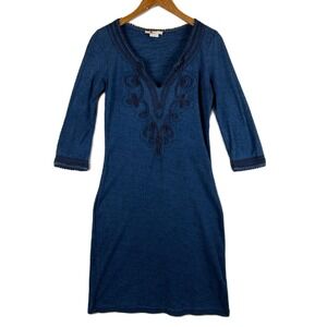 Boden Embroidered Detail Knit Dress 3/4 Sleeve Blue US 6L UK‎ 10L